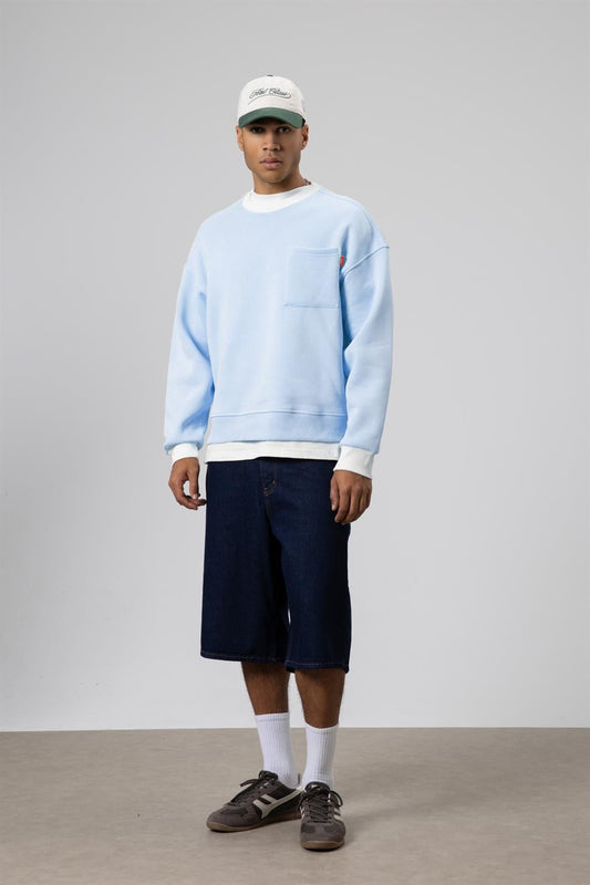 Bisiklet Yaka Cep Detaylı Oversize Sweatshirt