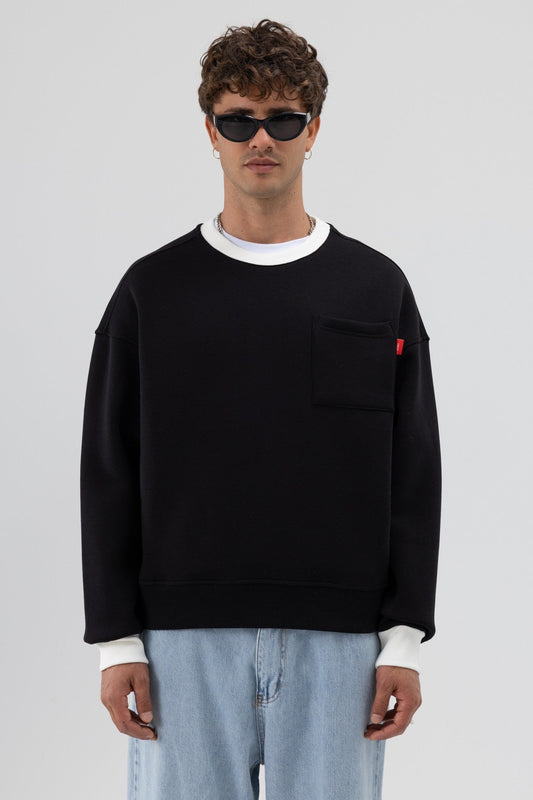 Bisiklet Yaka Cep Detaylı Oversize Sweatshirt