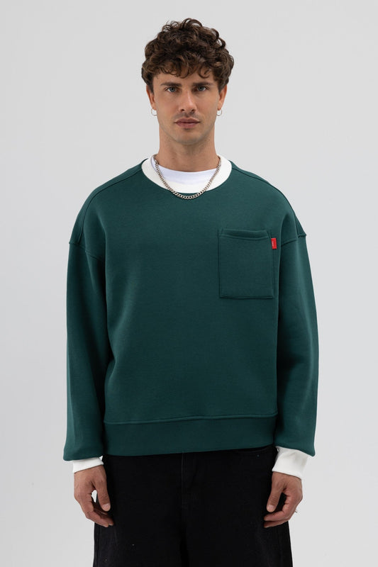 Bisiklet Yaka Cep Detaylı Oversize Sweatshirt