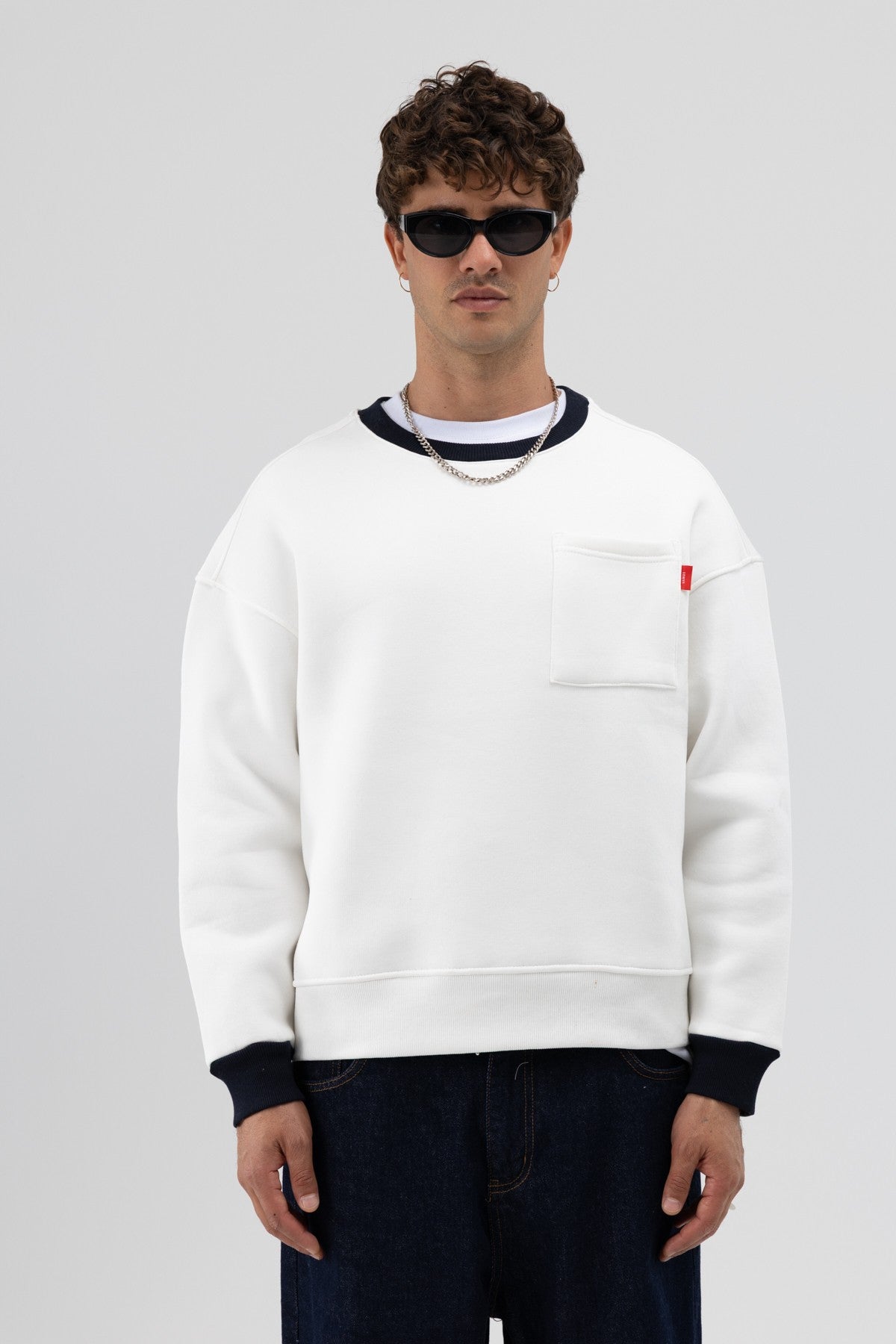 Bisiklet Yaka Cep Detaylı Oversize Sweatshirt