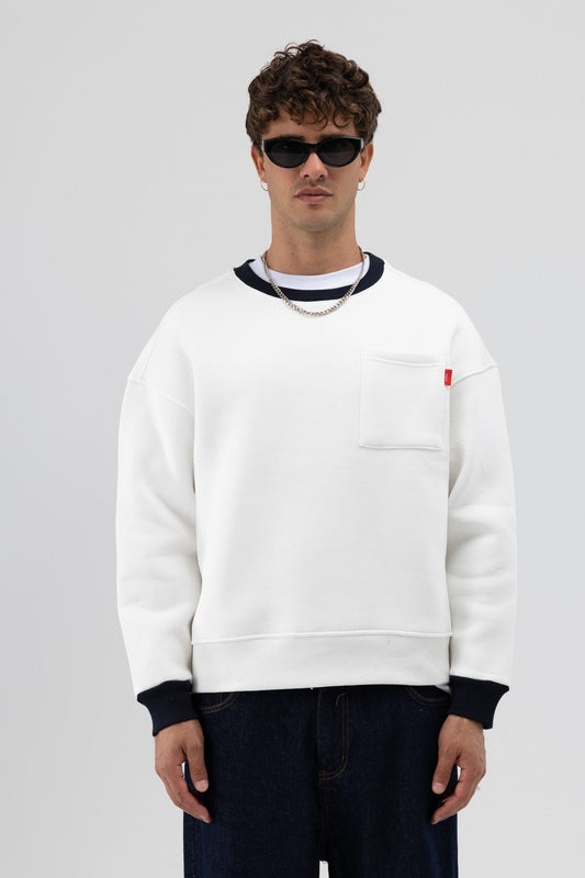 Bisiklet Yaka Cep Detaylı Oversize Sweatshirt