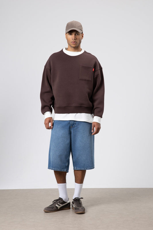 Bisiklet Yaka Cep Detaylı Oversize Sweatshirt