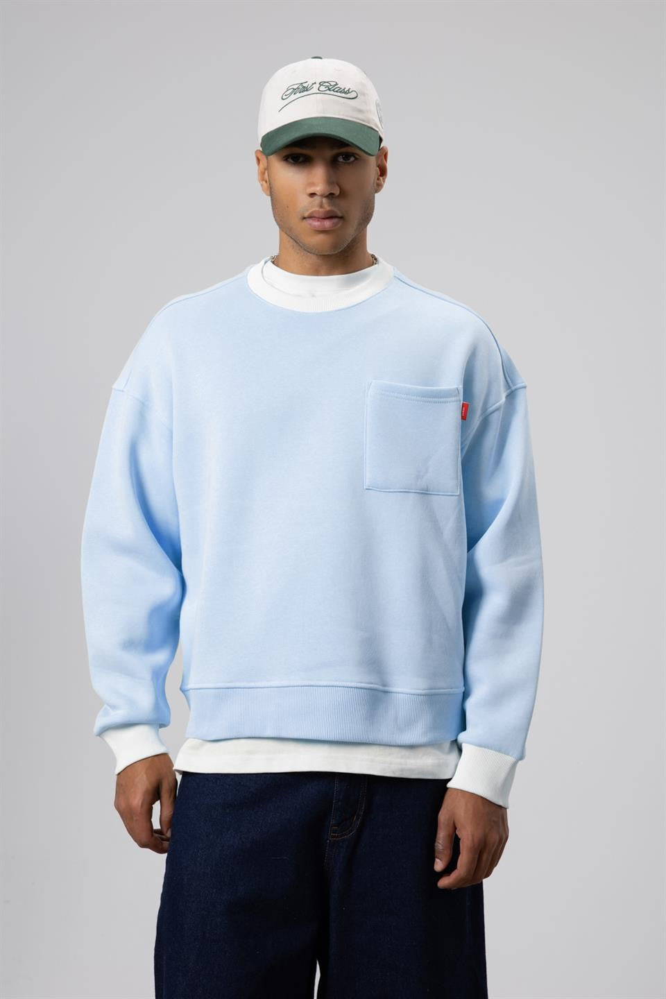 Bisiklet Yaka Cep Detaylı Oversize Sweatshirt
