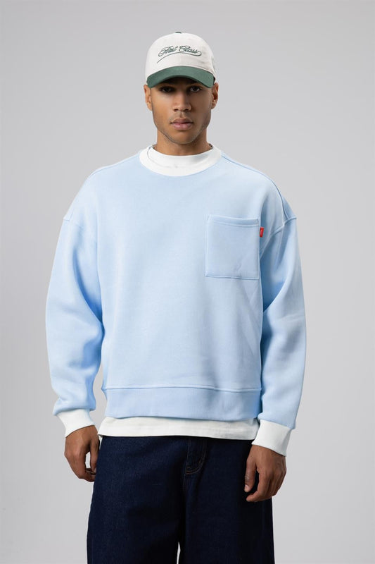 Bisiklet Yaka Cep Detaylı Oversize Sweatshirt