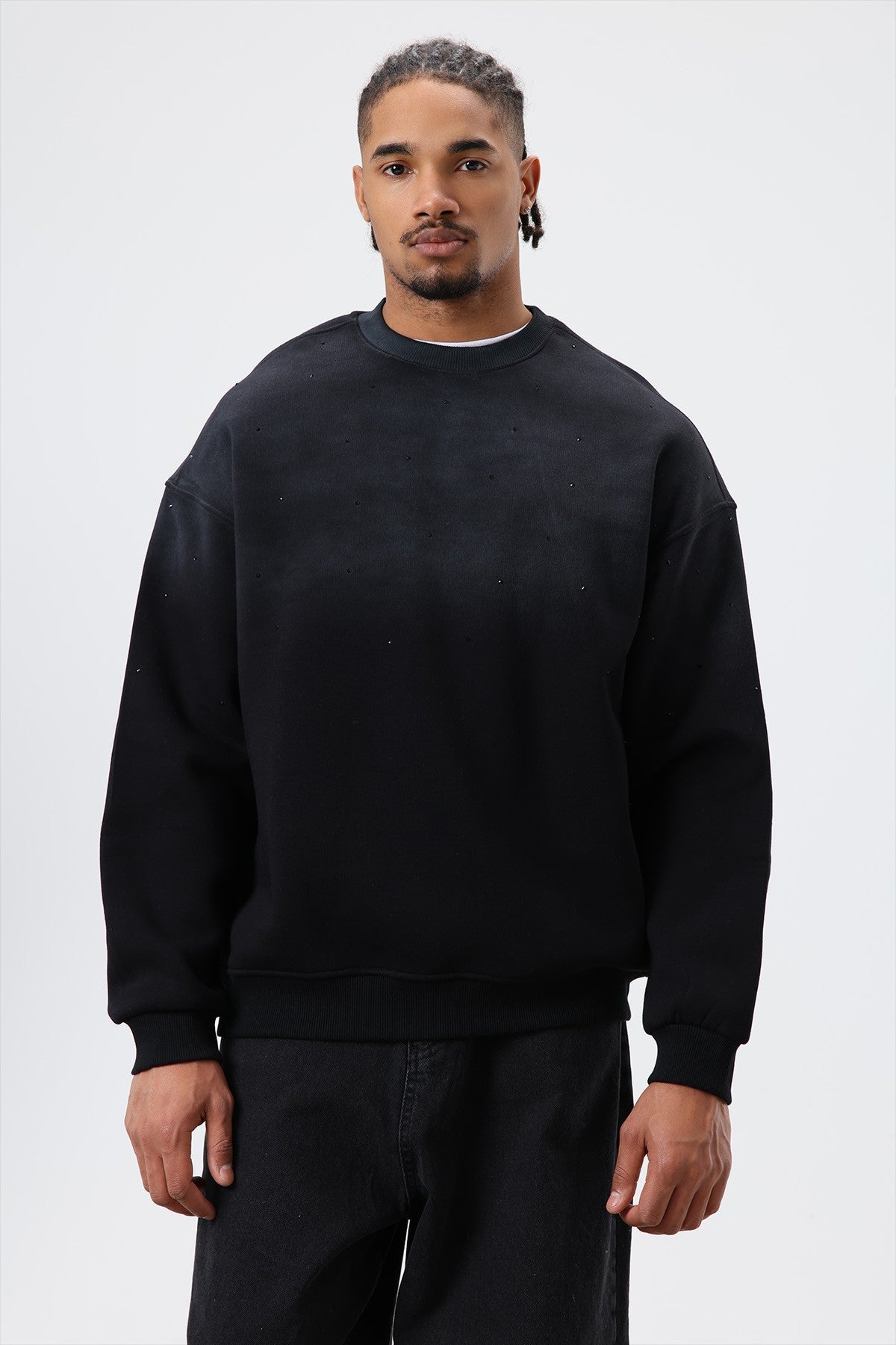 Yıkamalı Taş Detaylı Oversize Sweatshirt