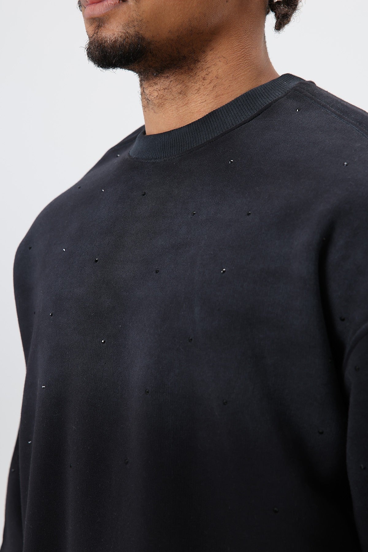 Yıkamalı Taş Detaylı Oversize Sweatshirt