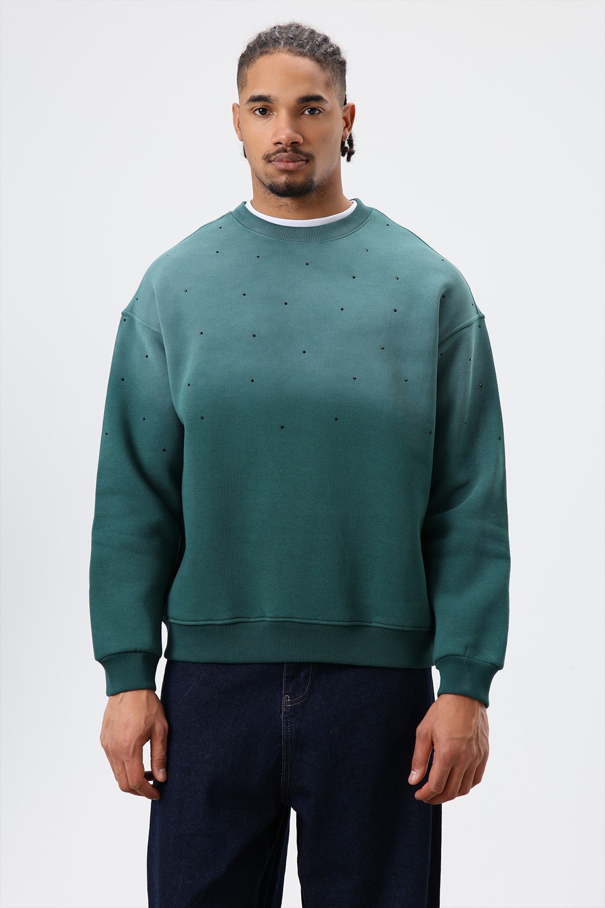 Yıkamalı Taş Detaylı Oversize Sweatshirt