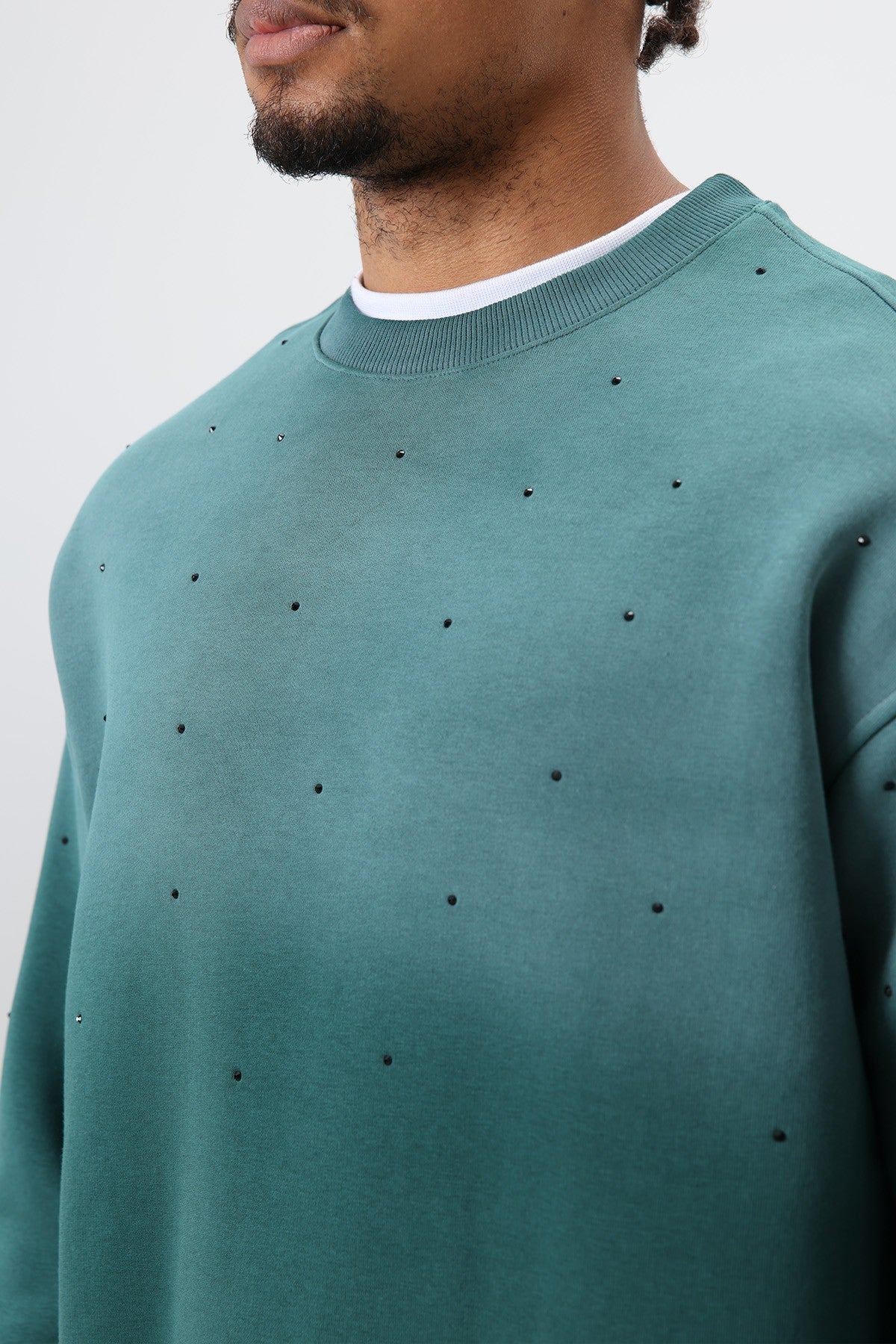 Yıkamalı Taş Detaylı Oversize Sweatshirt