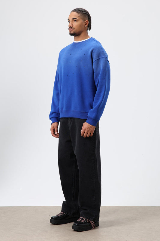 Yıkamalı Taş Detaylı Oversize Sweatshirt