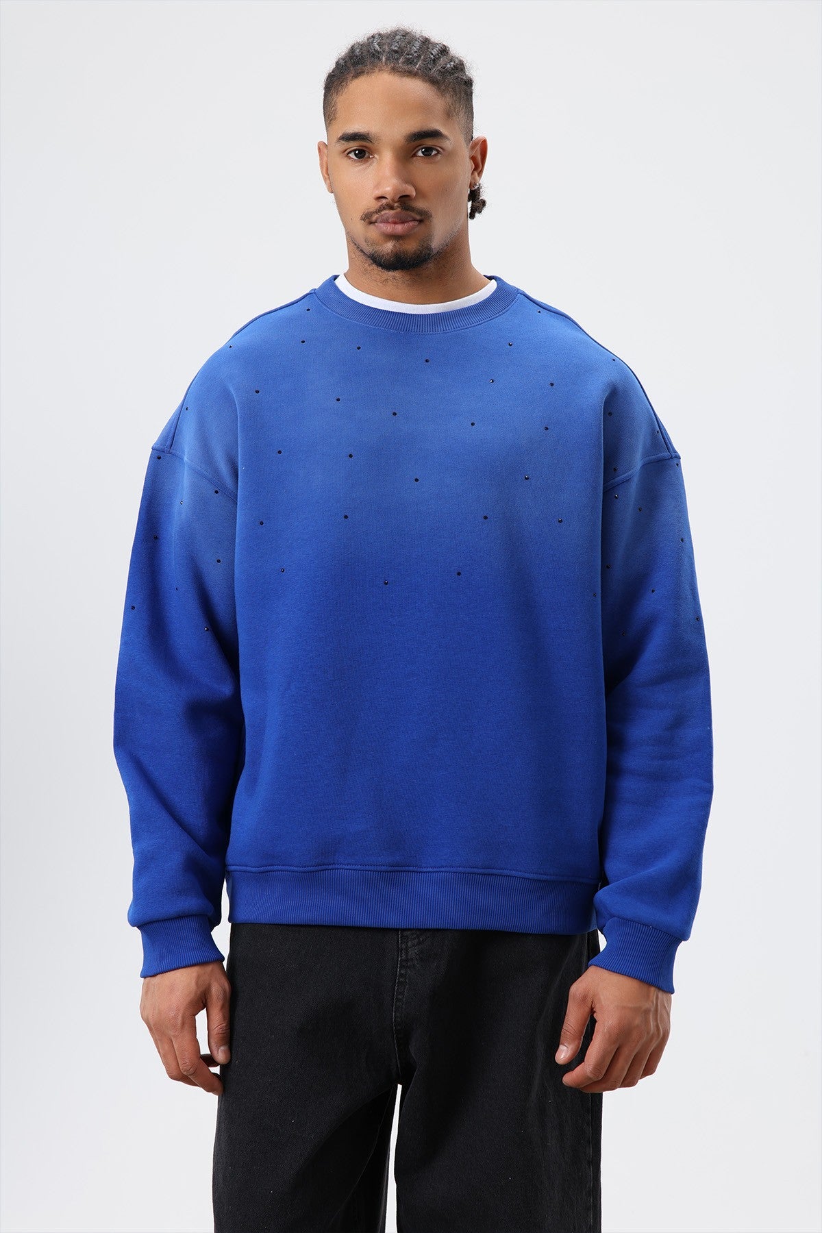 Yıkamalı Taş Detaylı Oversize Sweatshirt
