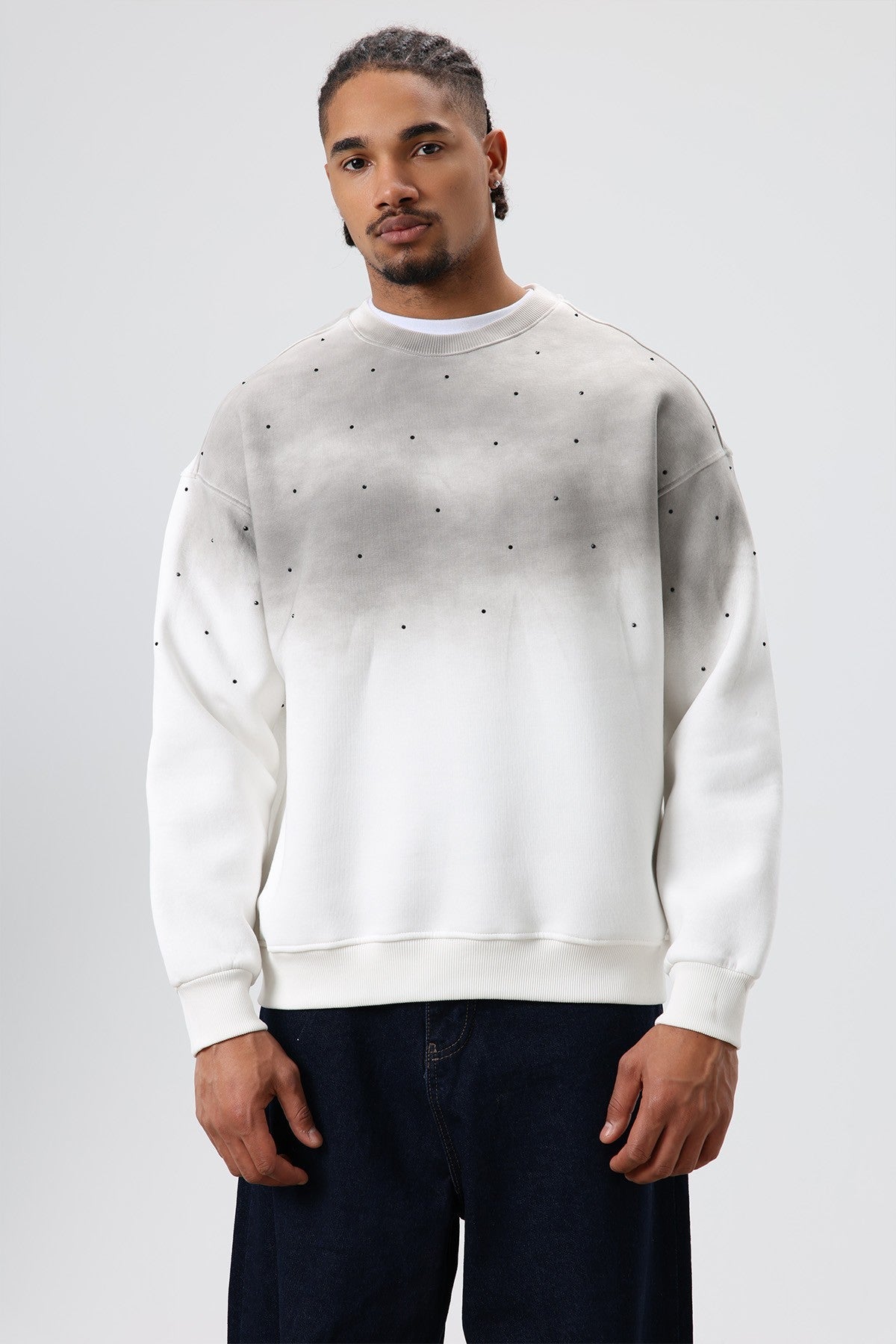 Yıkamalı Taş Detaylı Oversize Sweatshirt