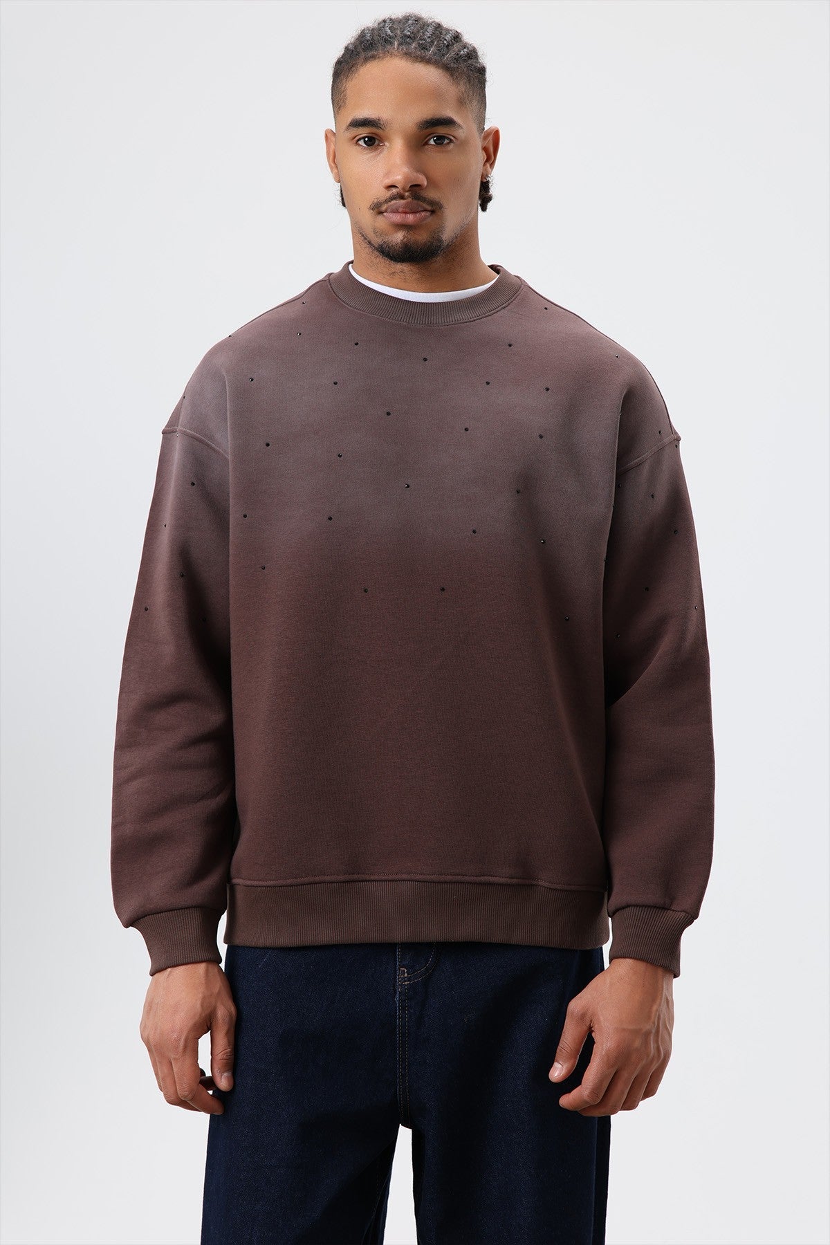 Yıkamalı Taş Detaylı Oversize Sweatshirt