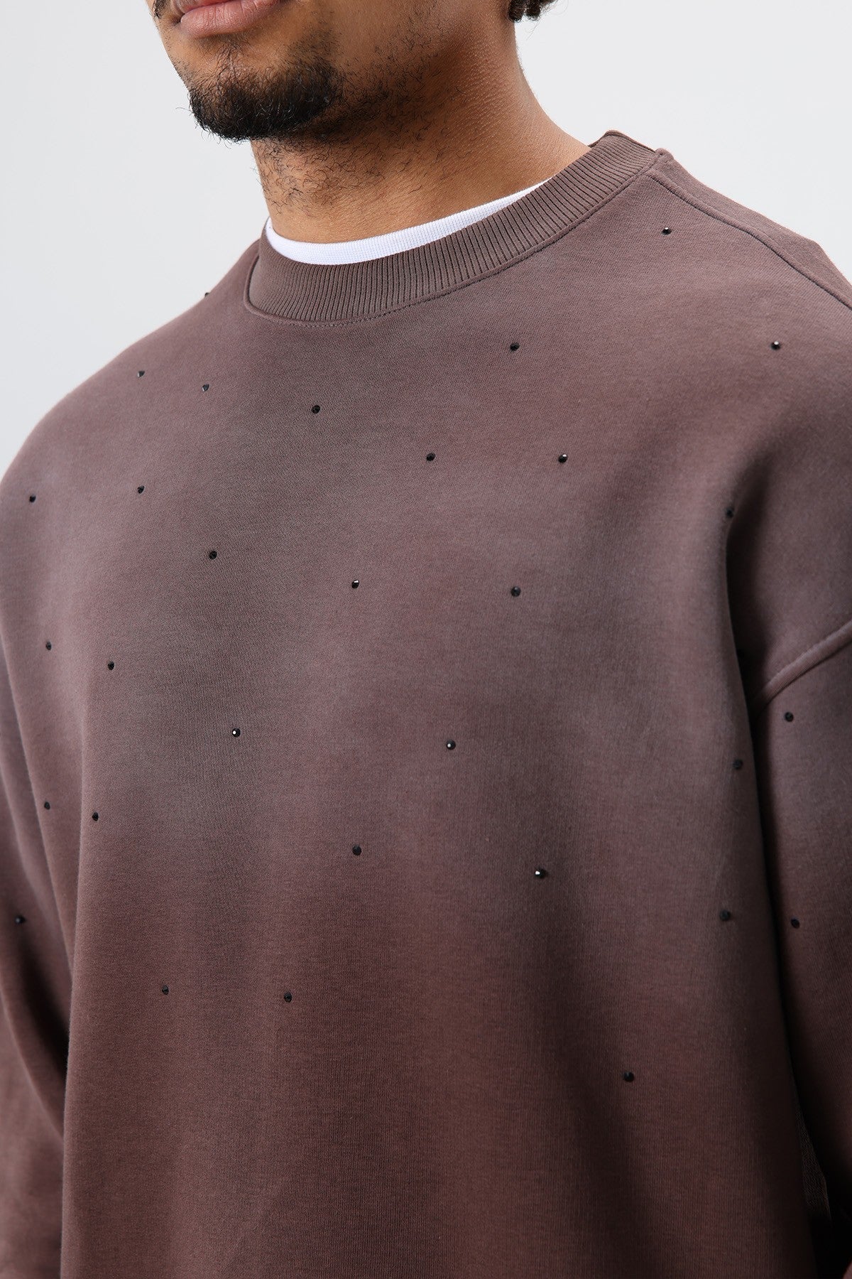 Yıkamalı Taş Detaylı Oversize Sweatshirt