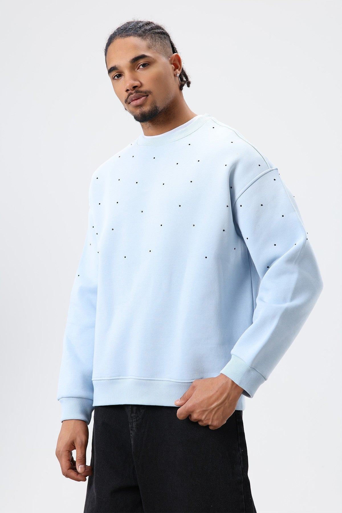 Yıkamalı Taş Detaylı Oversize Sweatshirt