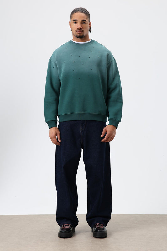 Yıkamalı Taş Detaylı Oversize Sweatshirt