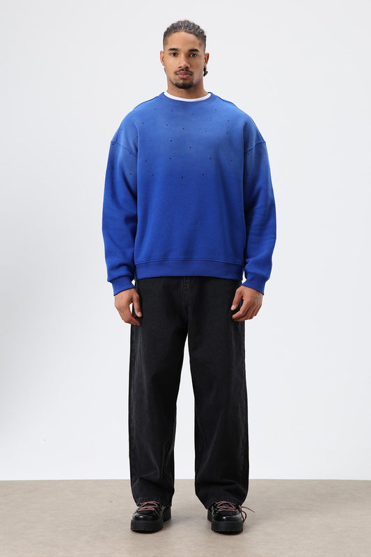Yıkamalı Taş Detaylı Oversize Sweatshirt