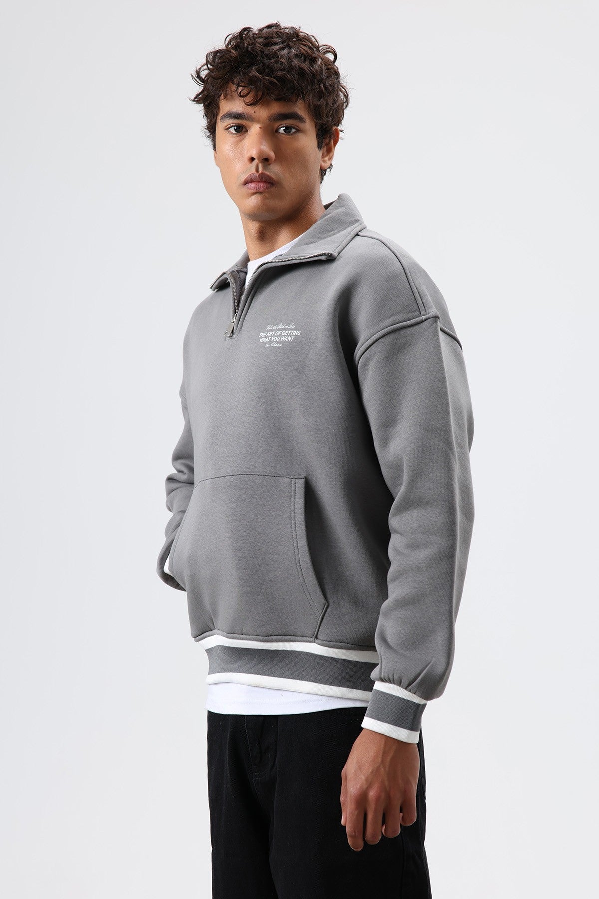 Oversize Polo Yaka Sweatshirt