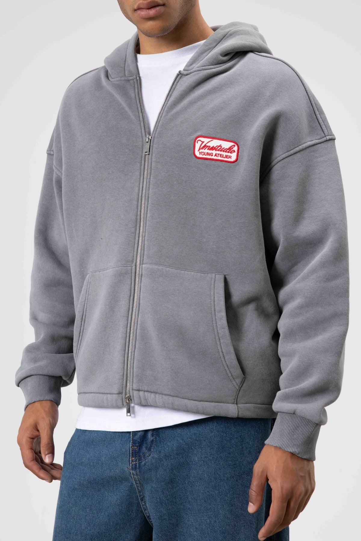Oversize Fermuarlı Kapüşonlu Sweatshirt
