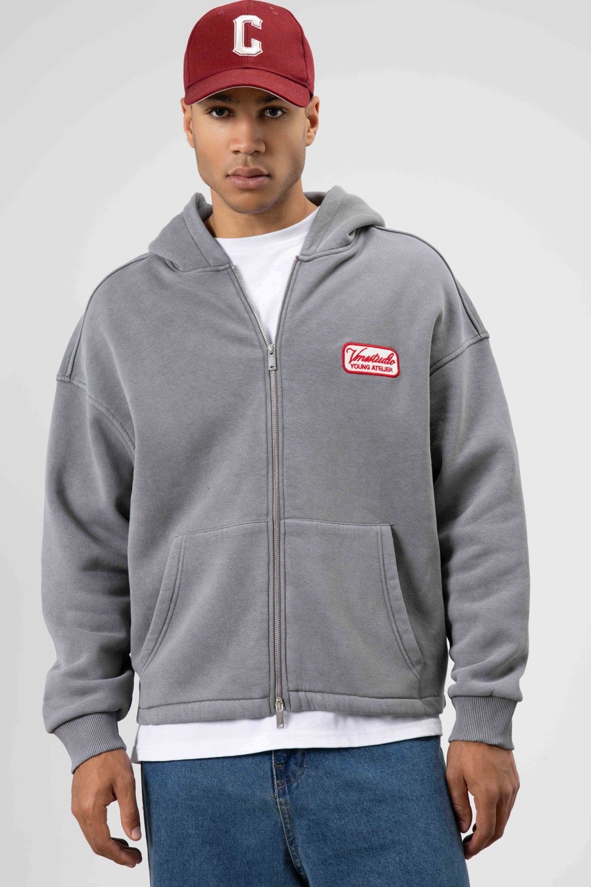 Oversize Fermuarlı Kapüşonlu Sweatshirt