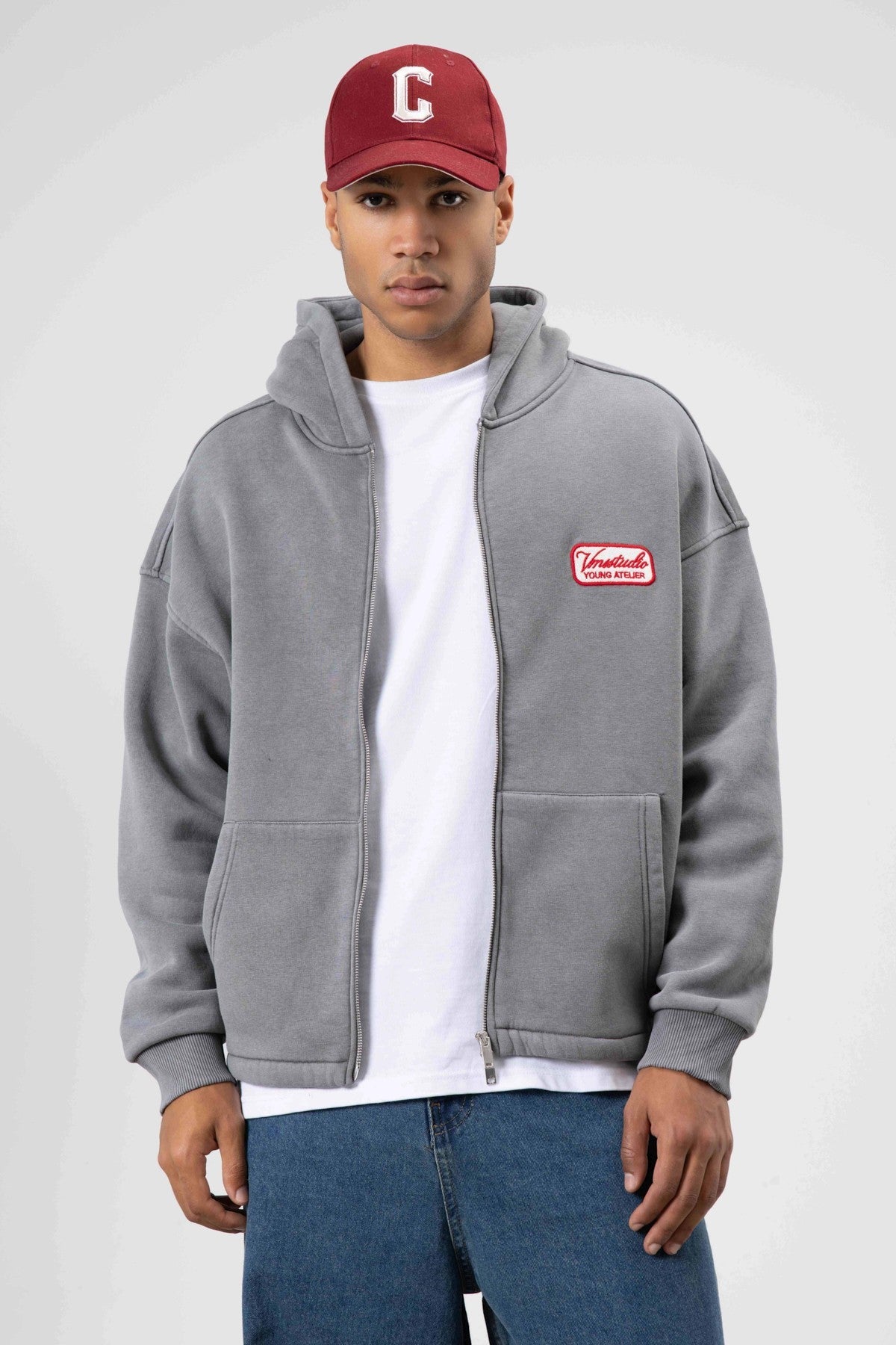 Oversize Fermuarlı Kapüşonlu Sweatshirt