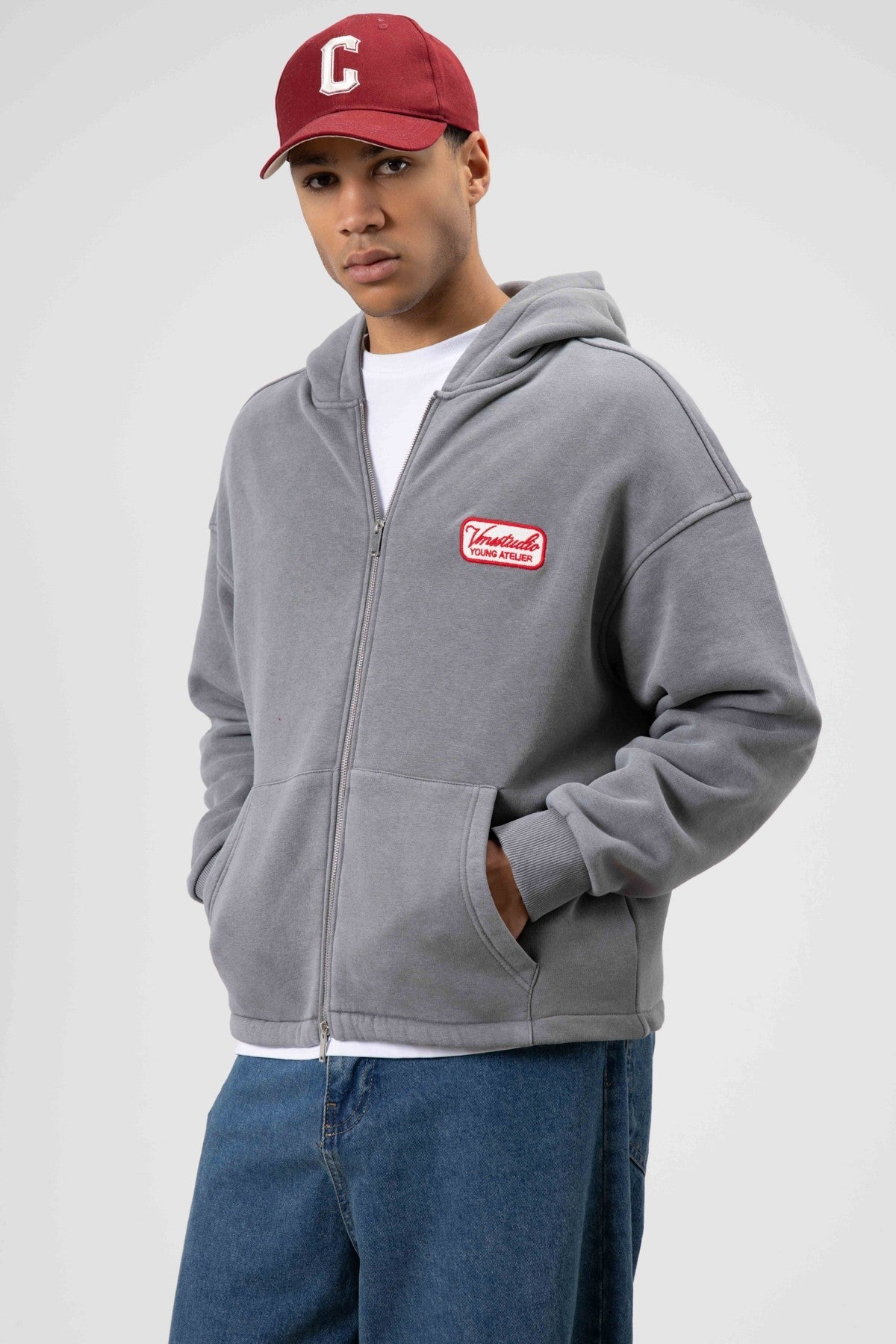 Oversize Fermuarlı Kapüşonlu Sweatshirt