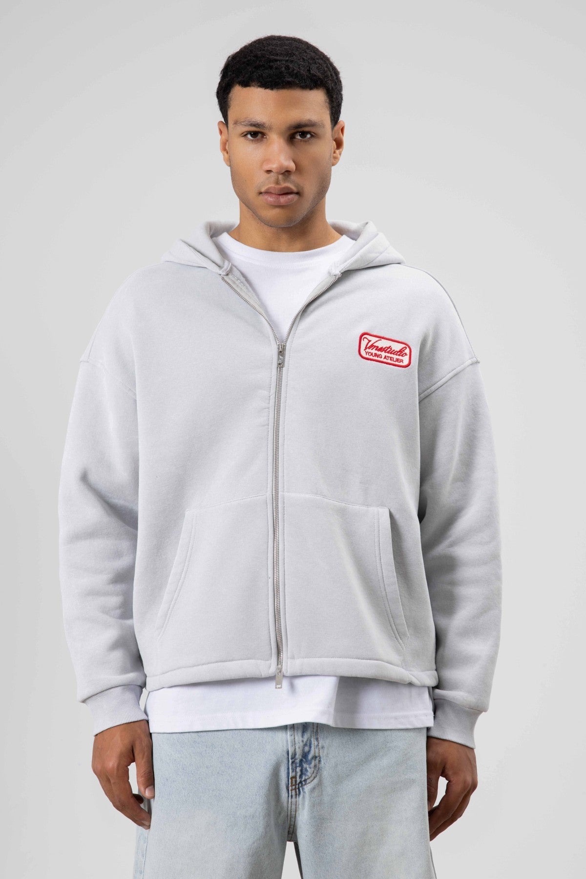 Oversize Fermuarlı Kapüşonlu Sweatshirt