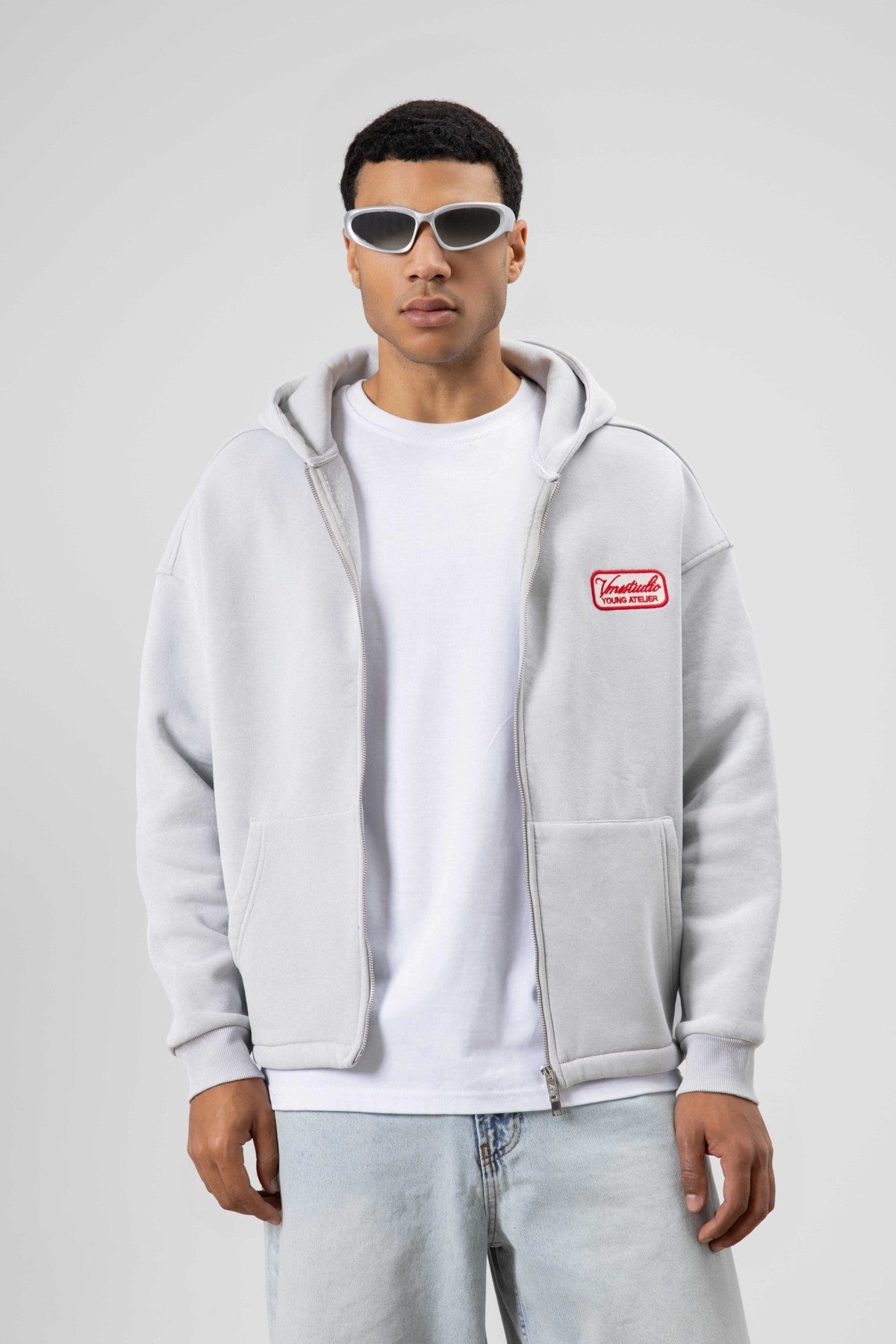 Oversize Fermuarlı Kapüşonlu Sweatshirt