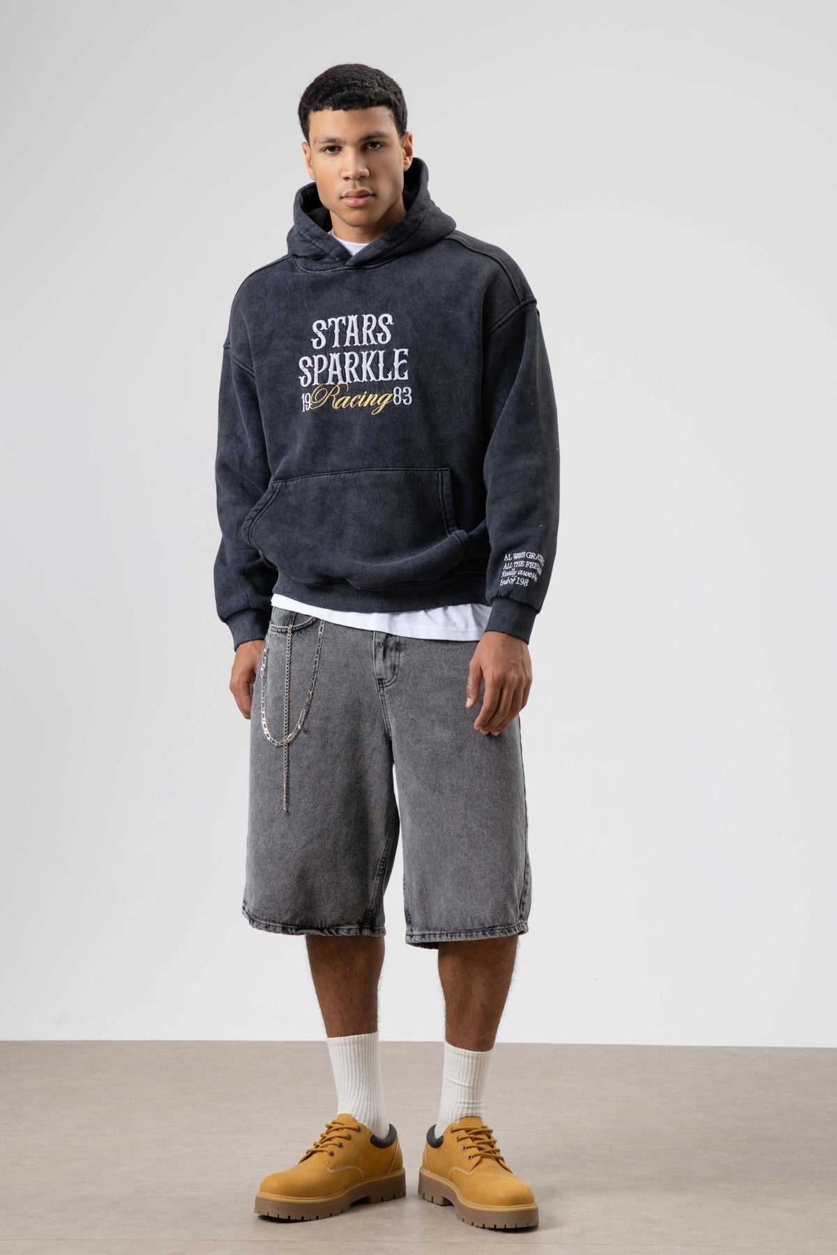 Oversize Nakış BaskılıKapüşonlu Sweatshirt