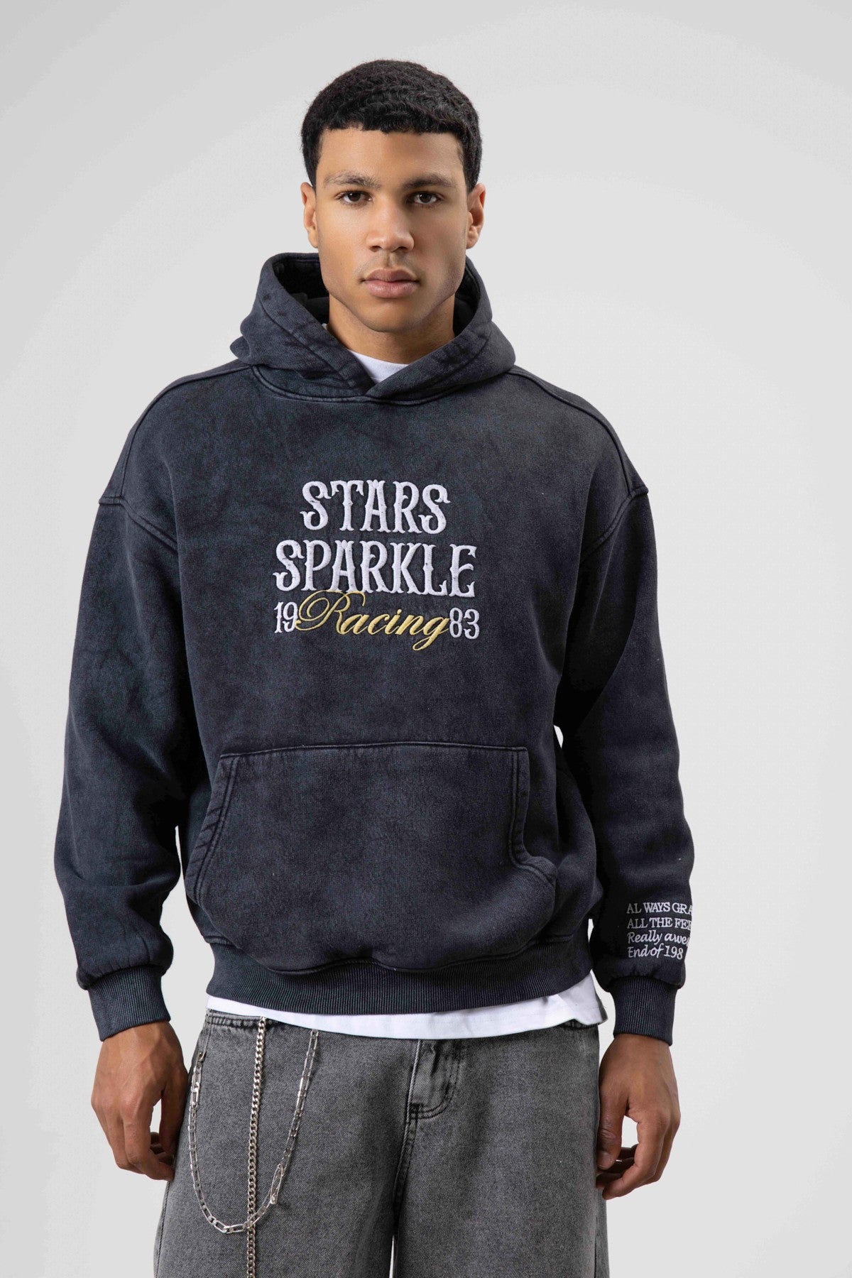 Oversize Nakış BaskılıKapüşonlu Sweatshirt