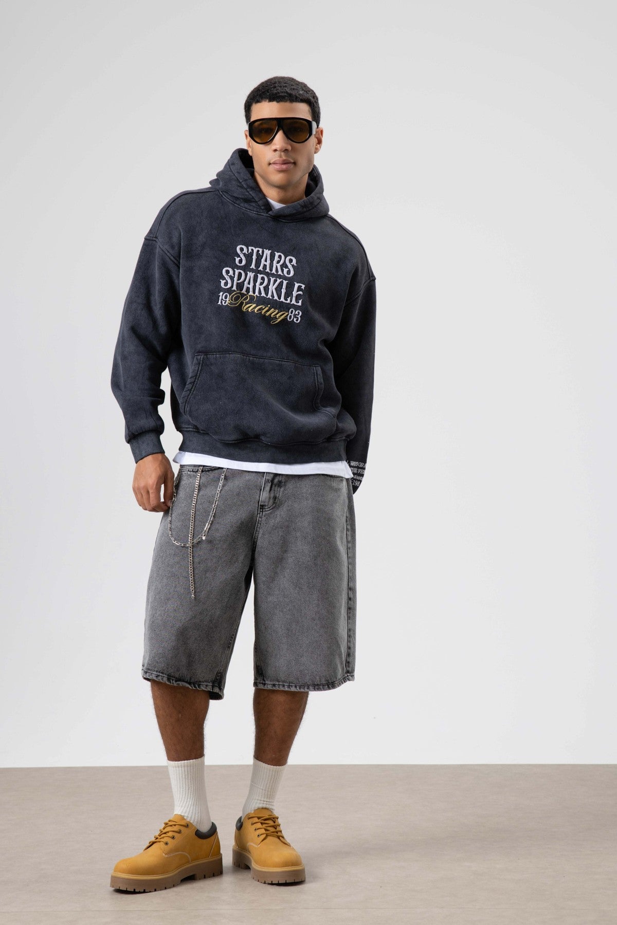 Oversize Nakış BaskılıKapüşonlu Sweatshirt