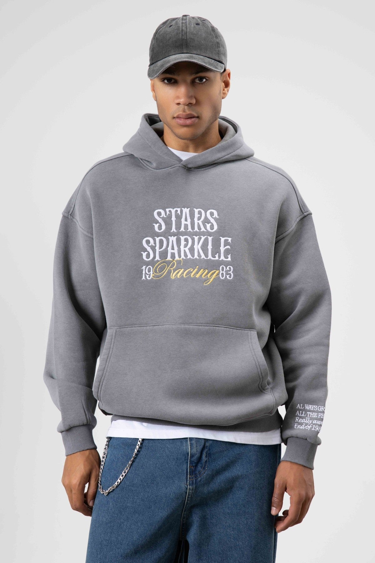 Oversize Nakış BaskılıKapüşonlu Sweatshirt
