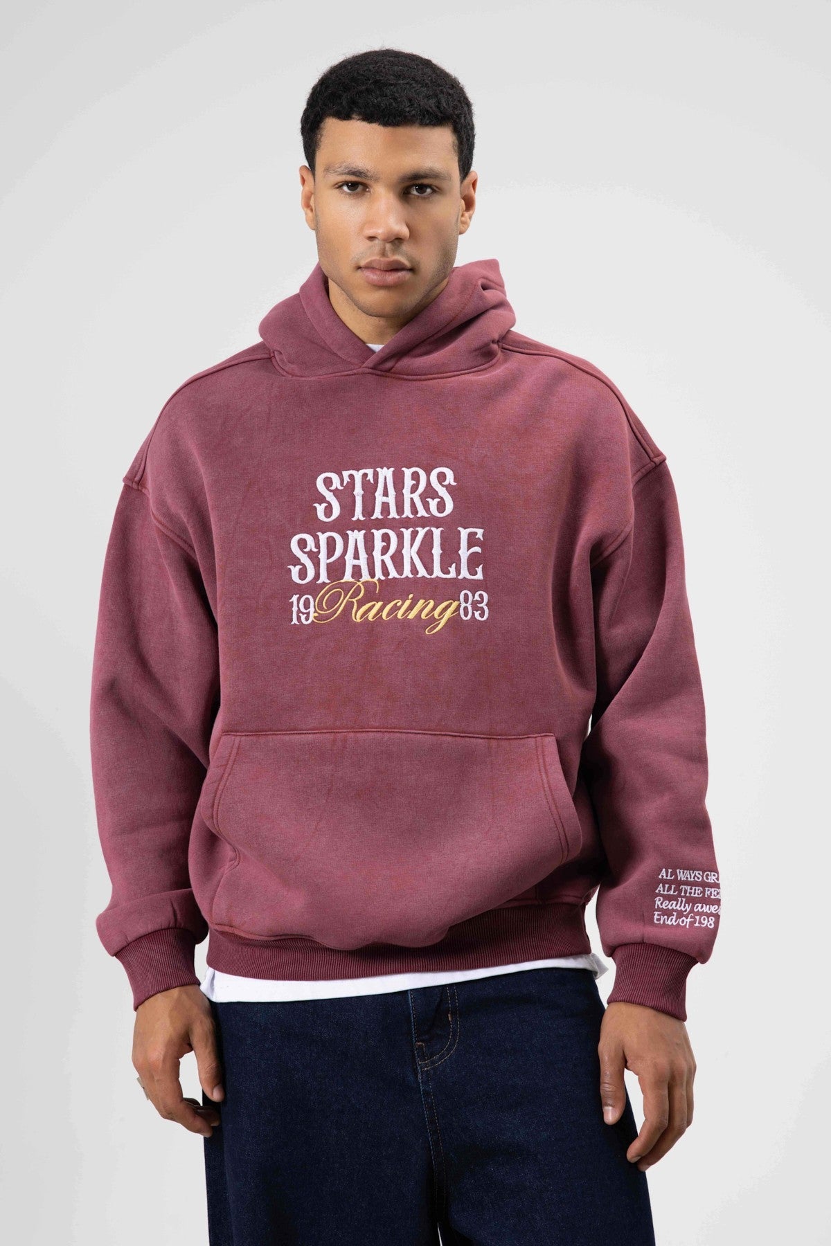 Oversize Nakış BaskılıKapüşonlu Sweatshirt