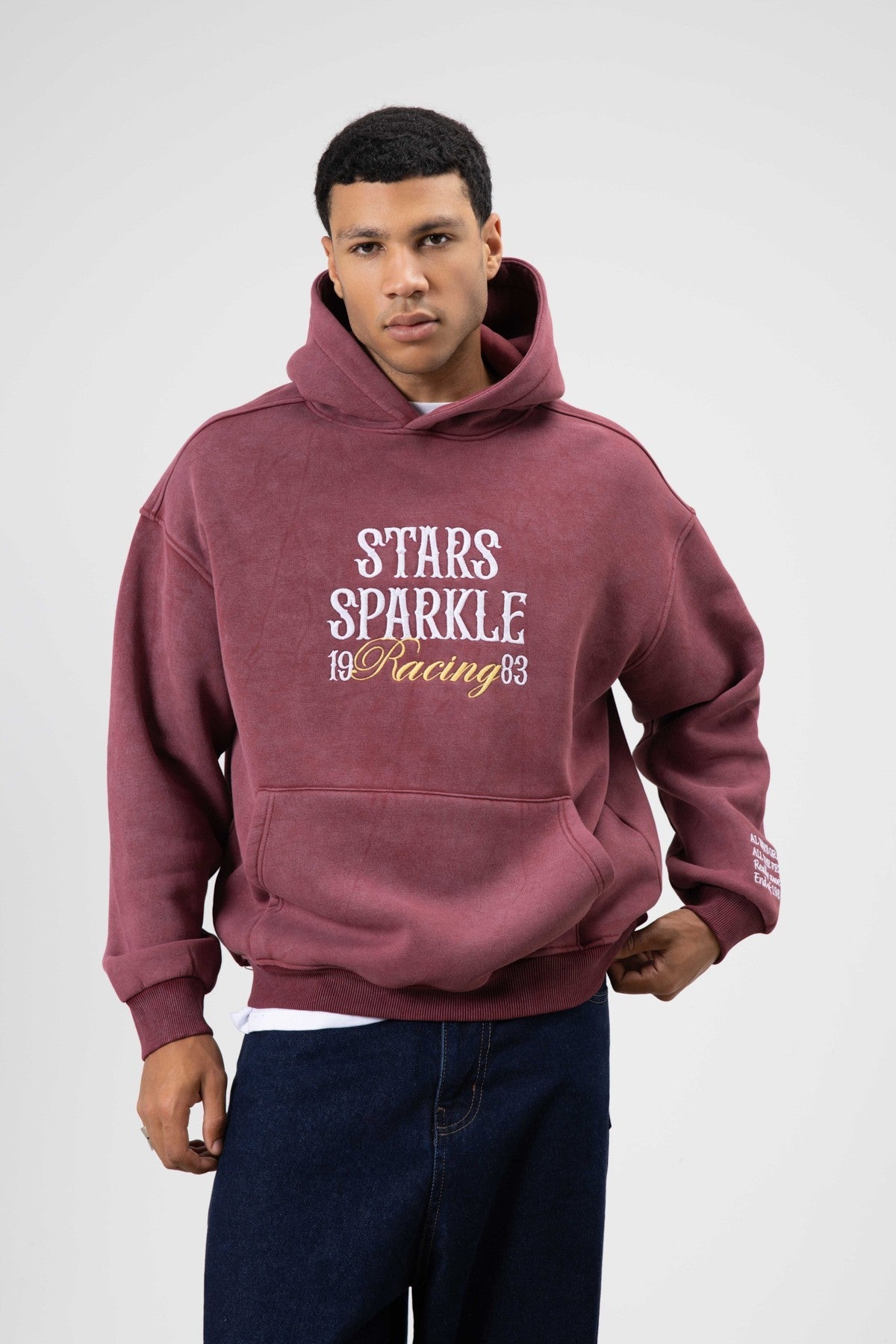 Oversize Nakış BaskılıKapüşonlu Sweatshirt