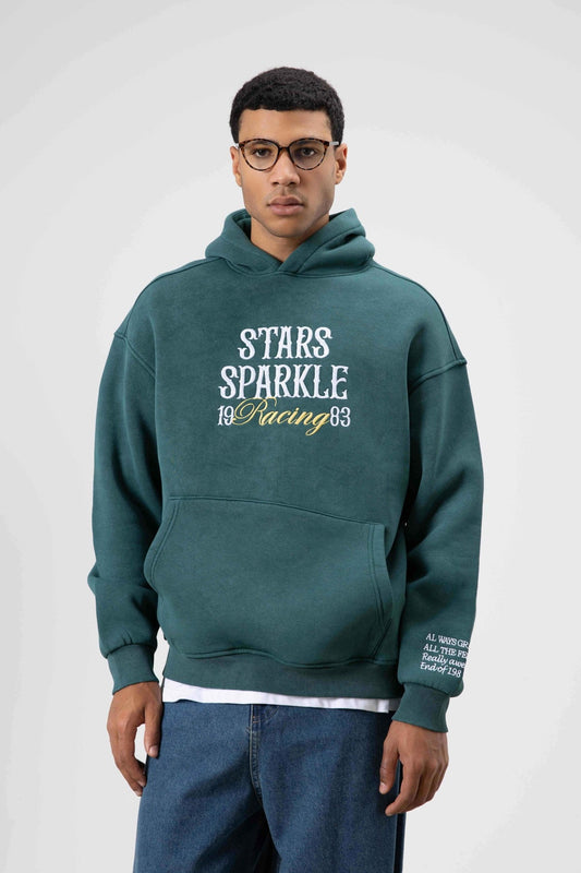 Oversize Nakış BaskılıKapüşonlu Sweatshirt