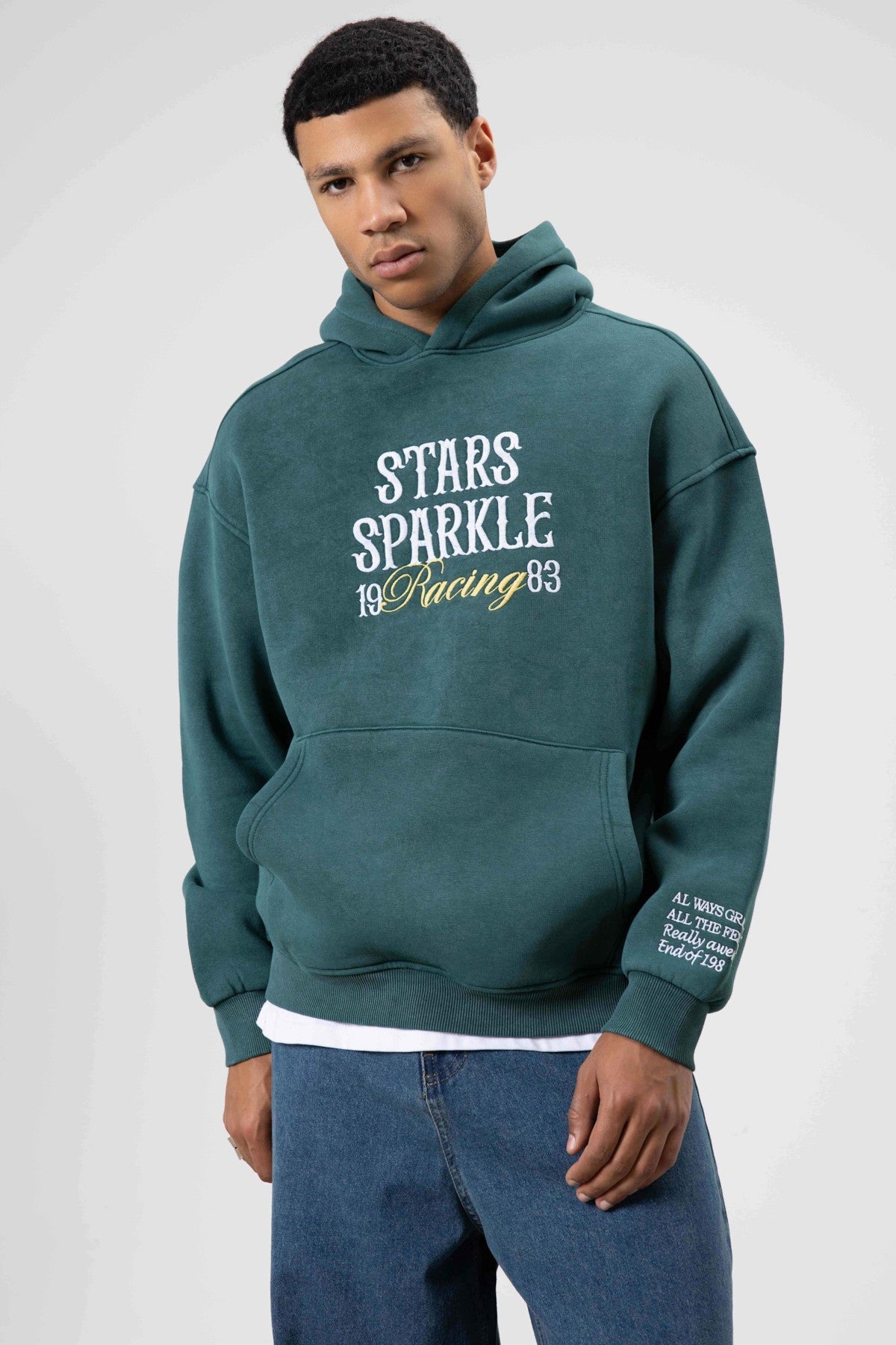 Oversize Nakış BaskılıKapüşonlu Sweatshirt