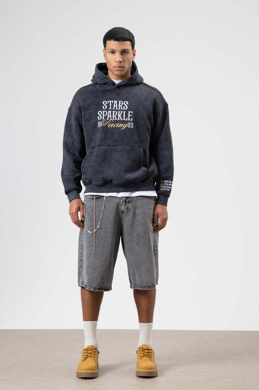 Oversize Nakış BaskılıKapüşonlu Sweatshirt