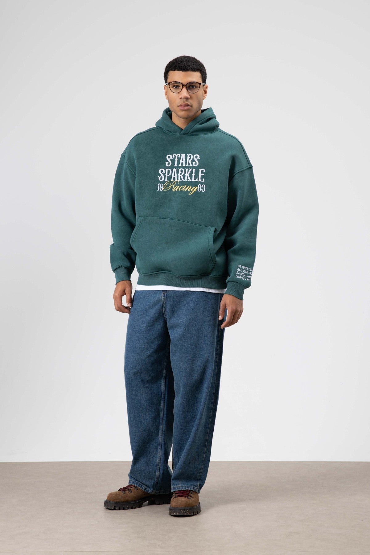 Oversize Nakış BaskılıKapüşonlu Sweatshirt