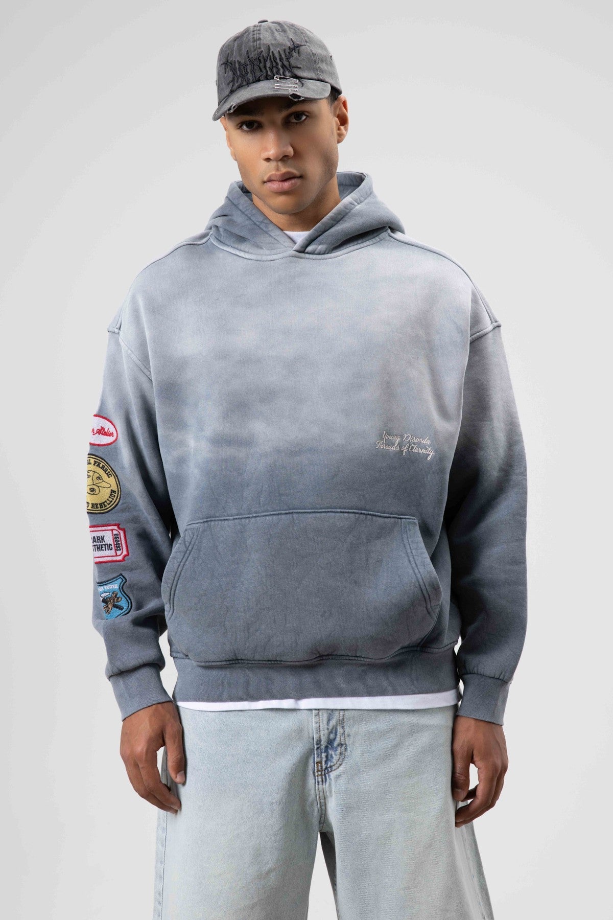 Oversize Baskılı Kapüşonlu Sweatshirt V70-112