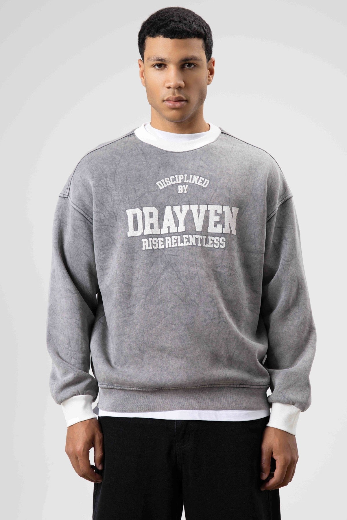 Oversize Bisiklet Yaka Baskılı Sweatshirt