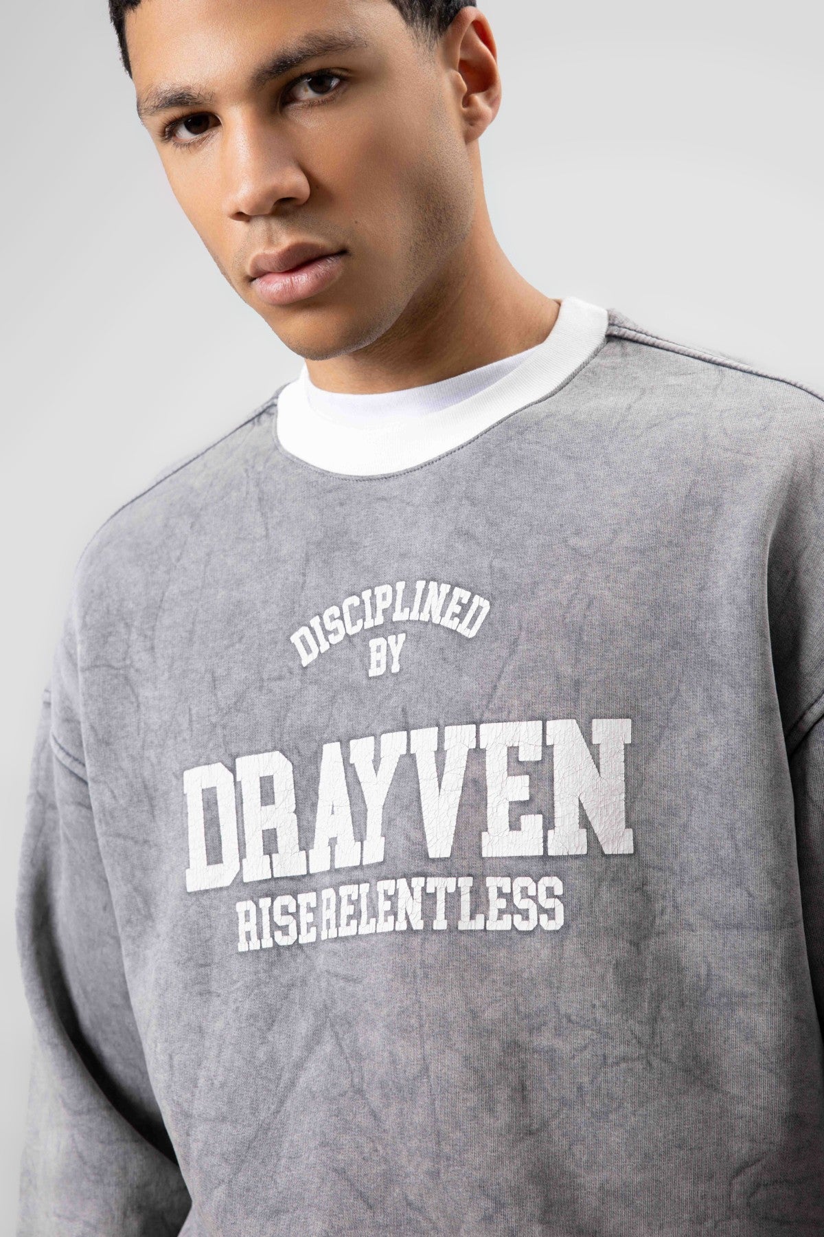 Oversize Bisiklet Yaka Baskılı Sweatshirt