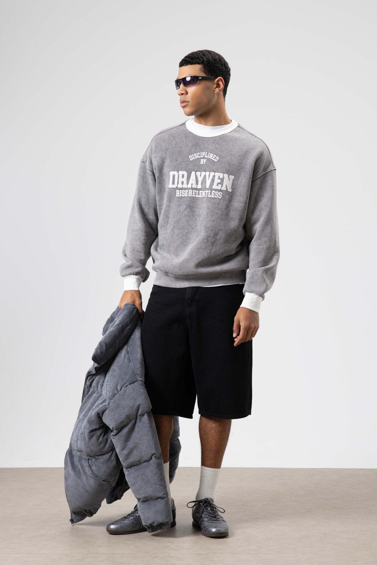 Oversize Bisiklet Yaka Baskılı Sweatshirt