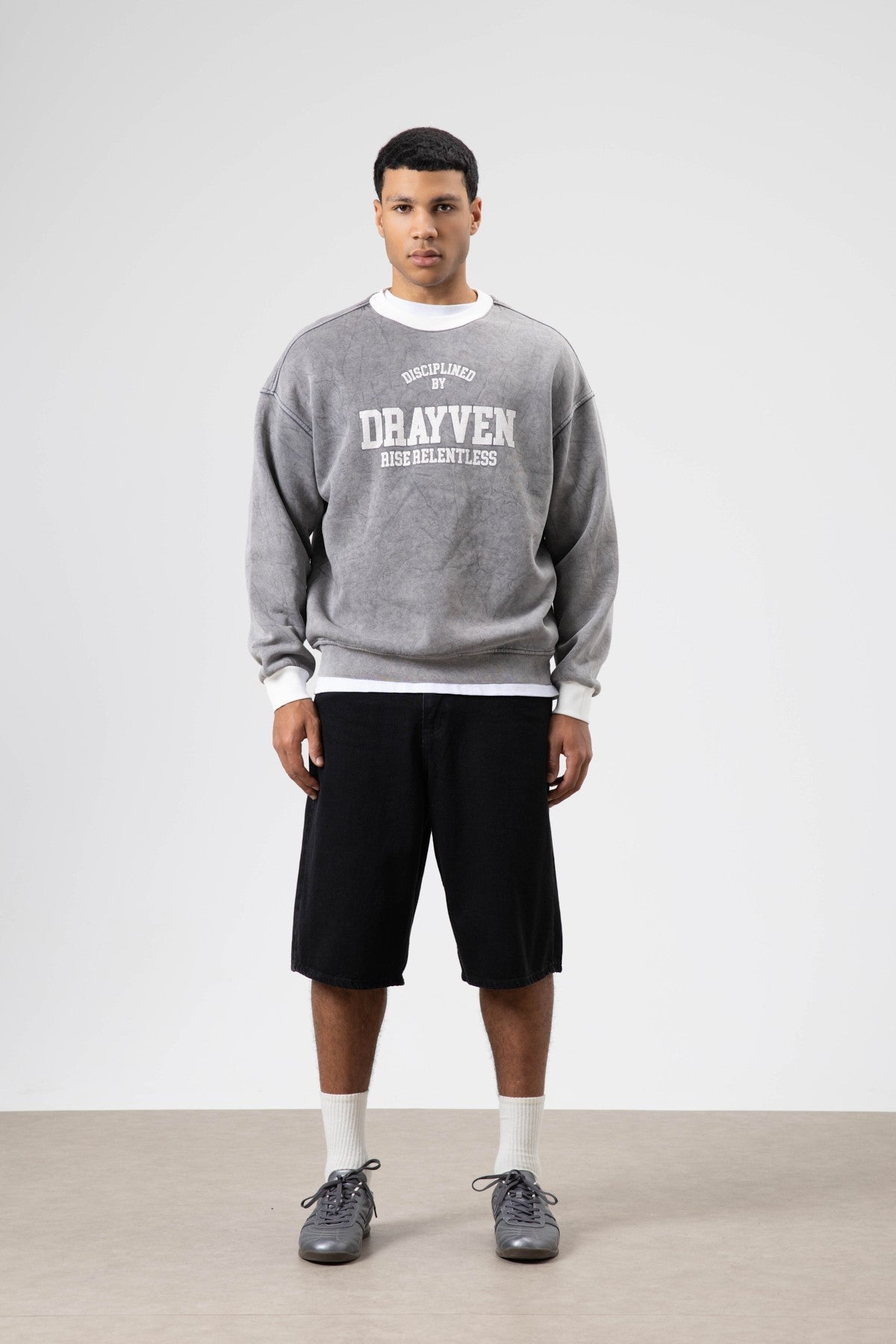 Oversize Bisiklet Yaka Baskılı Sweatshirt