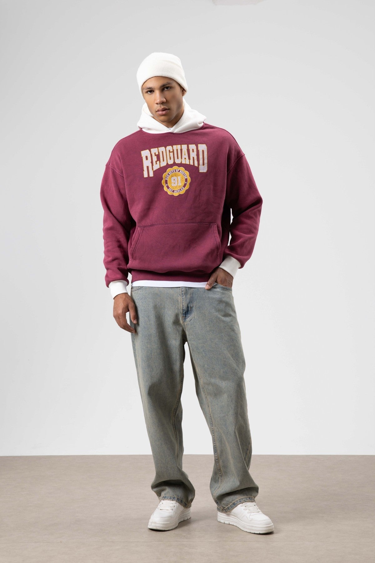 Oversize Baskılı Kapüşonlu Sweatshirt