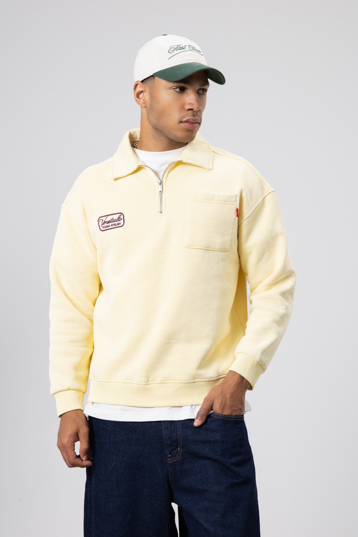 Yaka Fermuarlı Oversize Baskılı Sweatshirt