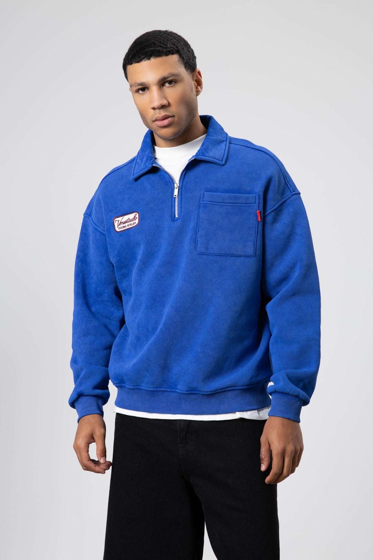 Yaka Fermuarlı Oversize Baskılı Sweatshirt