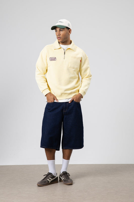 Yaka Fermuarlı Oversize Baskılı Sweatshirt
