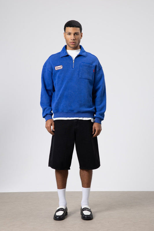 Yaka Fermuarlı Oversize Baskılı Sweatshirt