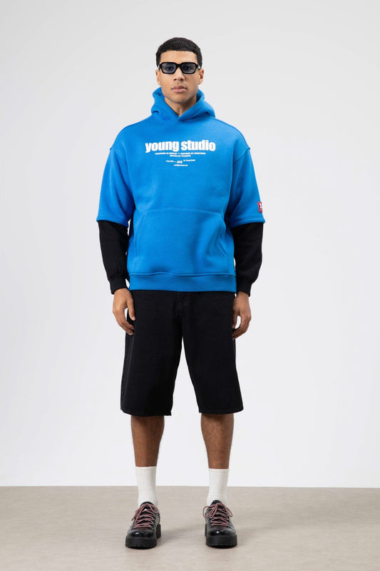 Oversize Baskılı Kapüşonlu Sweatshirt