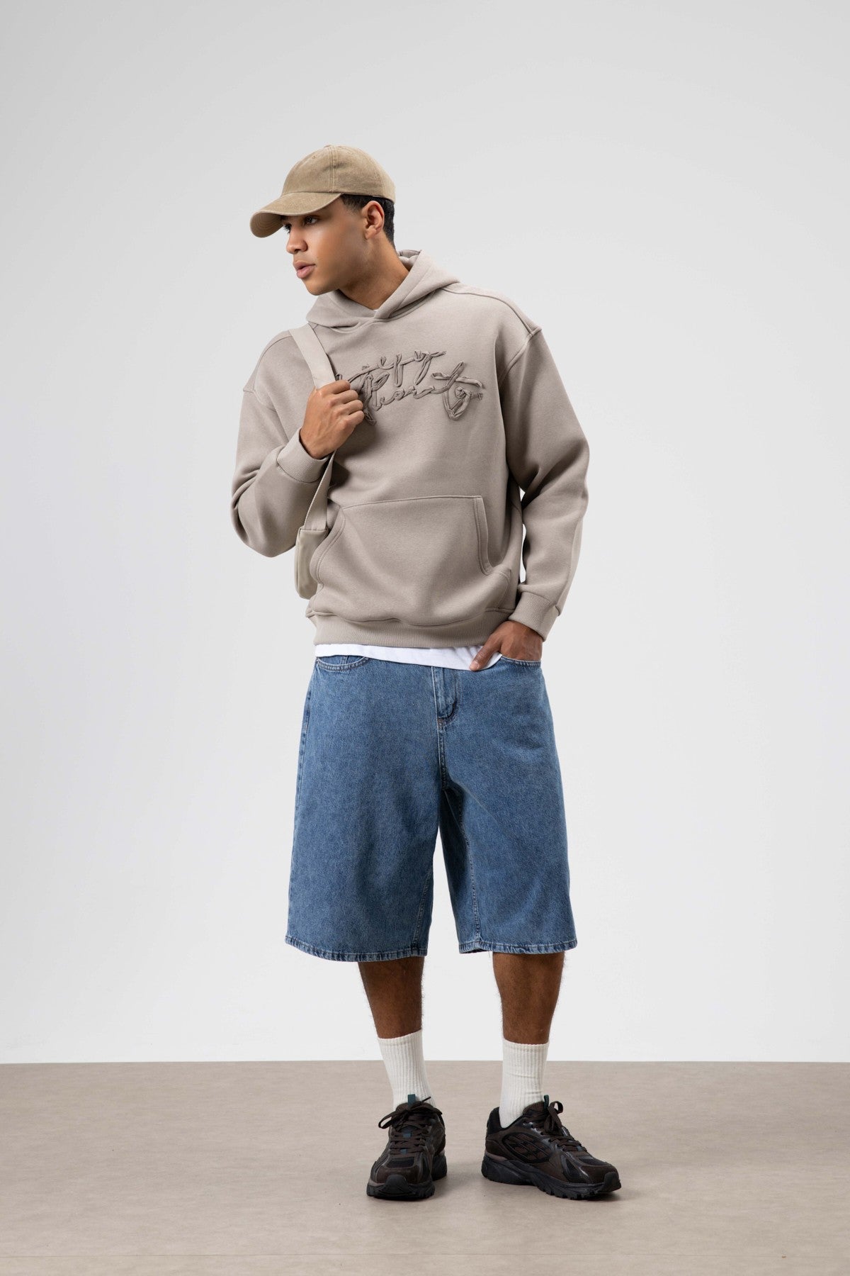 Oversize Baskılı Kapüşonlu Sweatshirt
