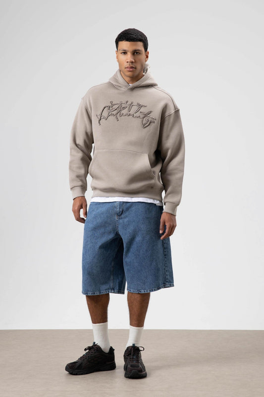 Oversize Baskılı Kapüşonlu Sweatshirt
